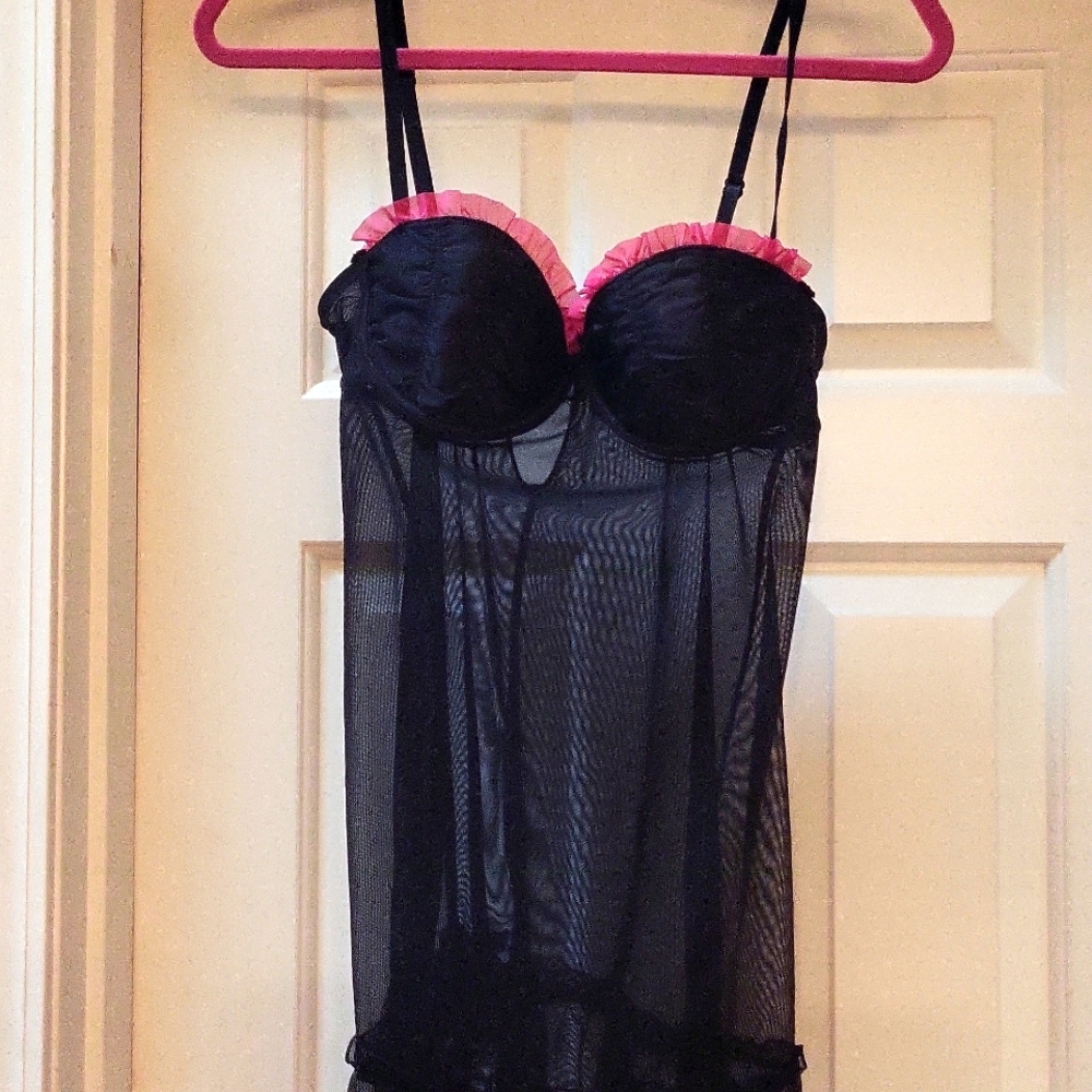 Intimate wear by Flora's folly's size medium Black and pink sheer